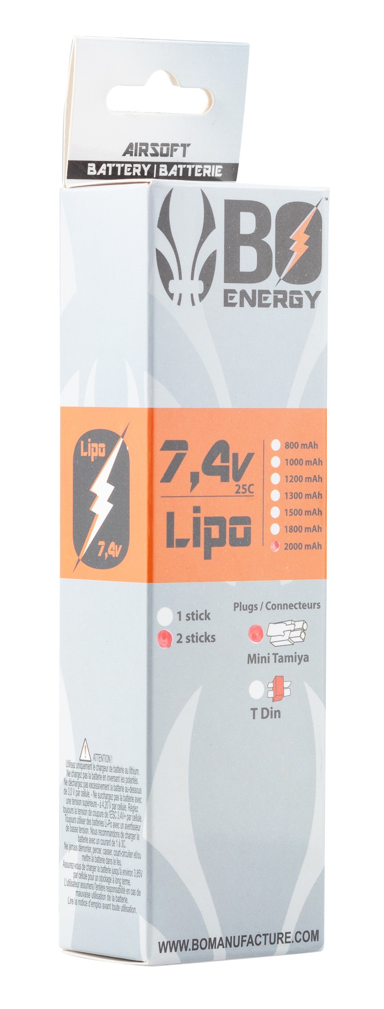 Photo 2 sticks batterie Lipo 2S 7.4V 2000mAh 25C